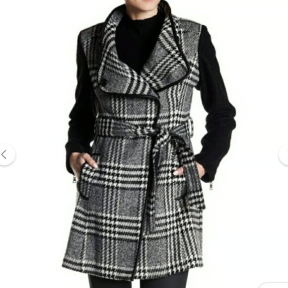 NWOT Women's Guess Wool Plaid Houndstooth Coat Size Small - Picture 1 of 14